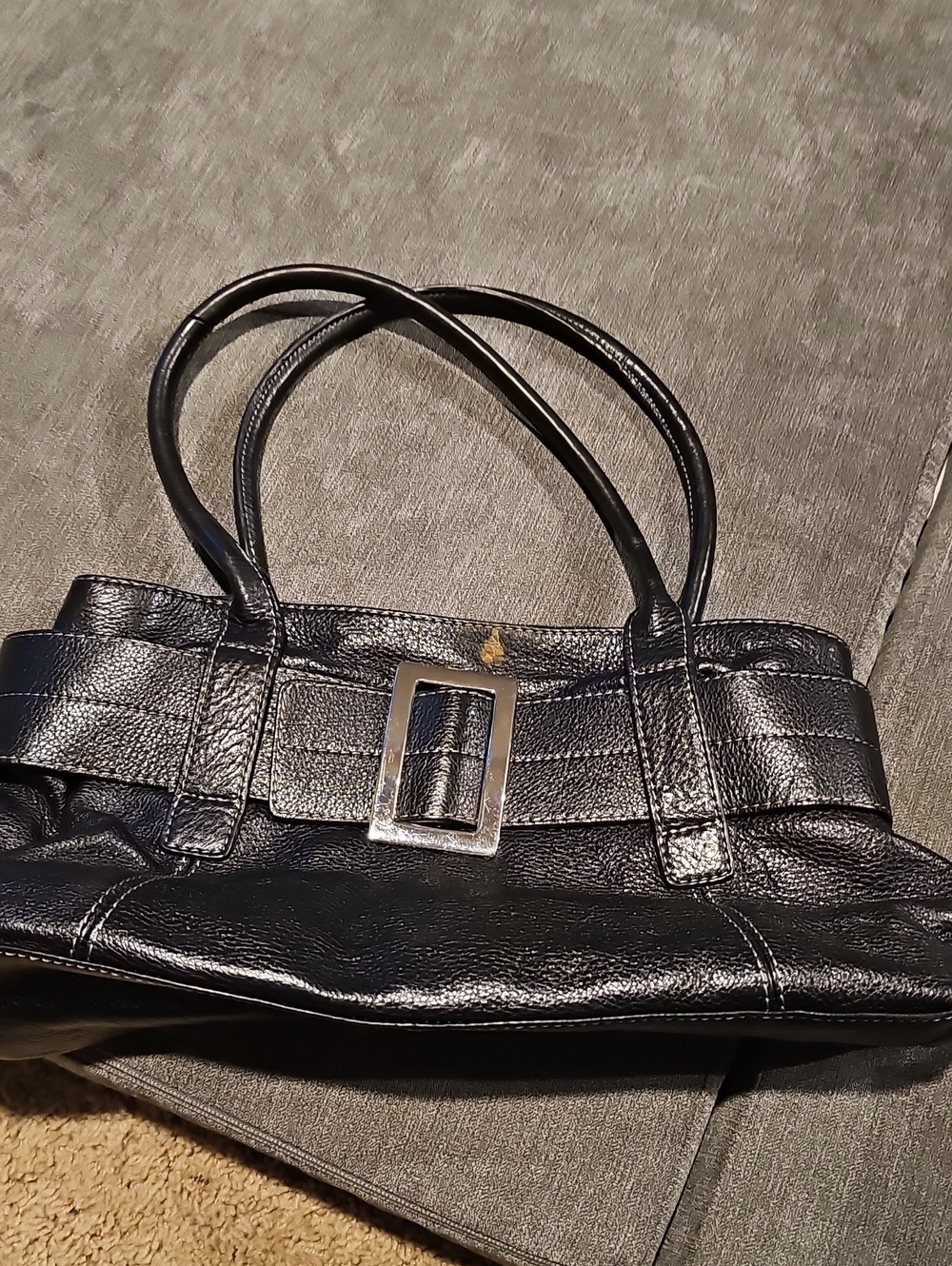 Classic Alfani Black Leather Tote with Silver Buckle